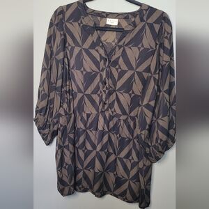 Kaffe Curve Black and Tan Geometric Women's Blouse 14 Flowy